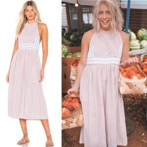 Free People Color Theory Plaid Open Back Midi Dress in Pink Combo Size XS